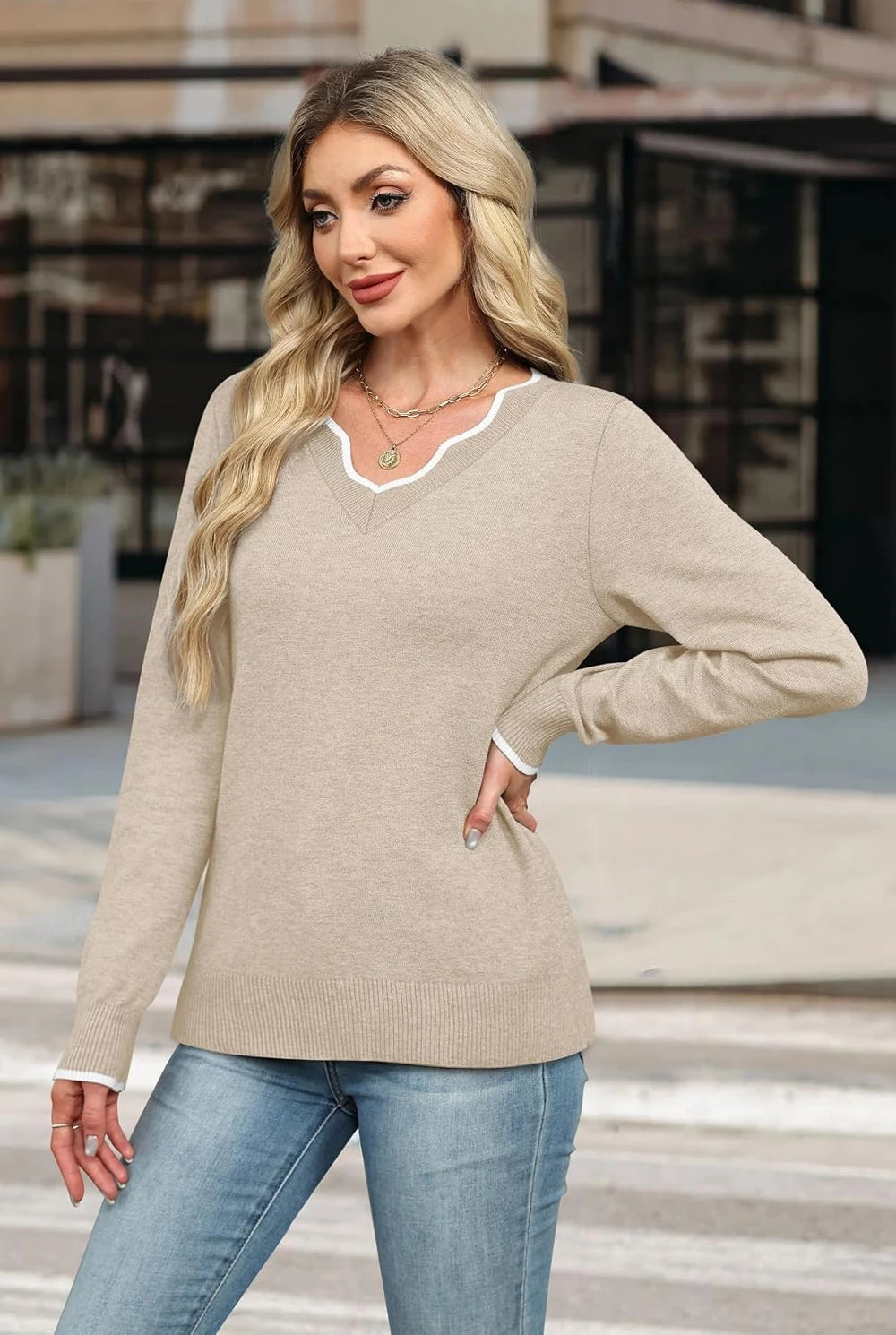 V-Neck Knit Pullover Sweater