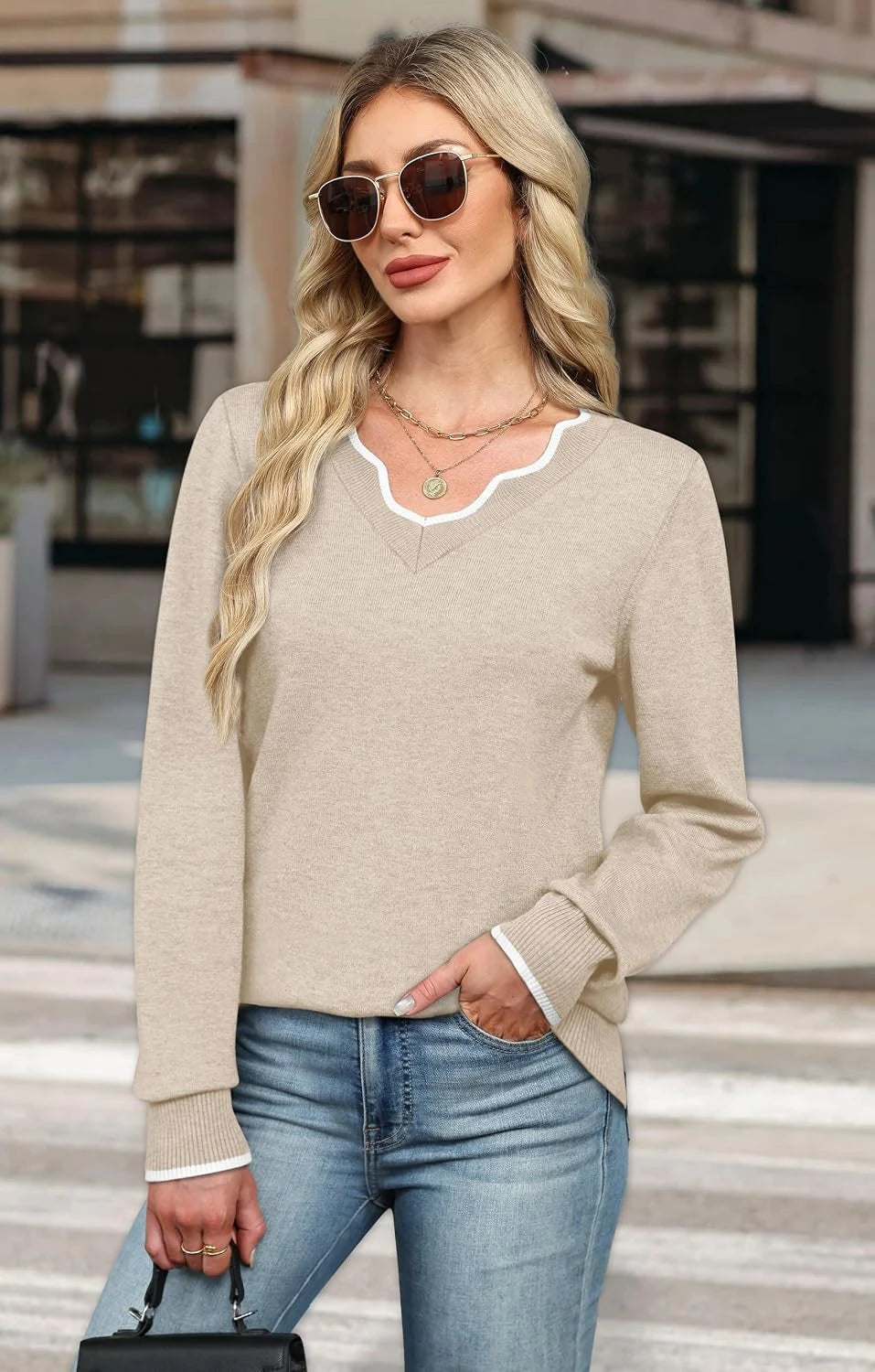 V-Neck Knit Pullover Sweater