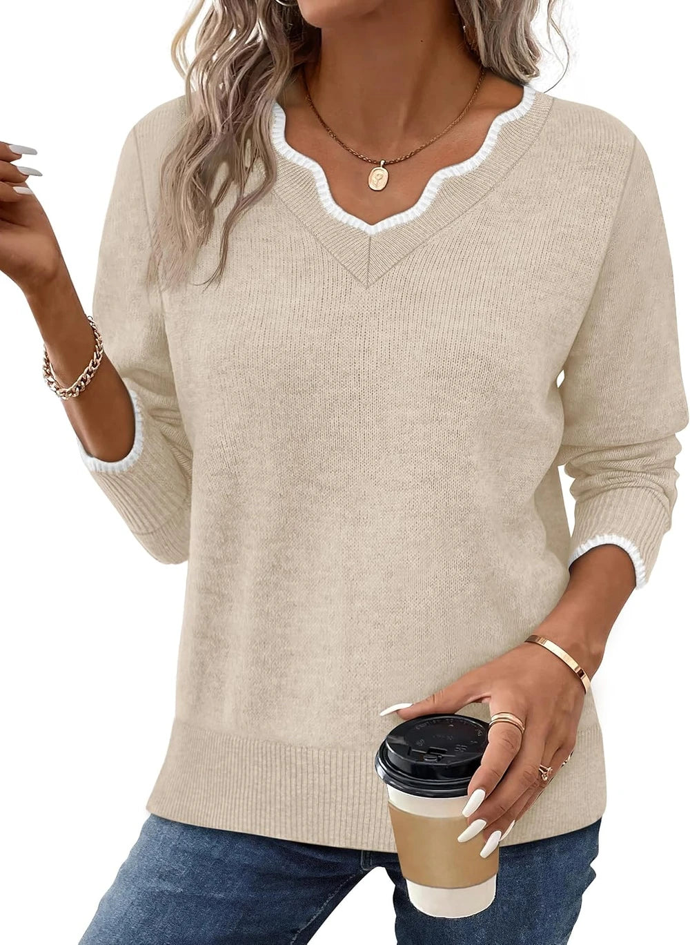 V-Neck Knit Pullover Sweater
