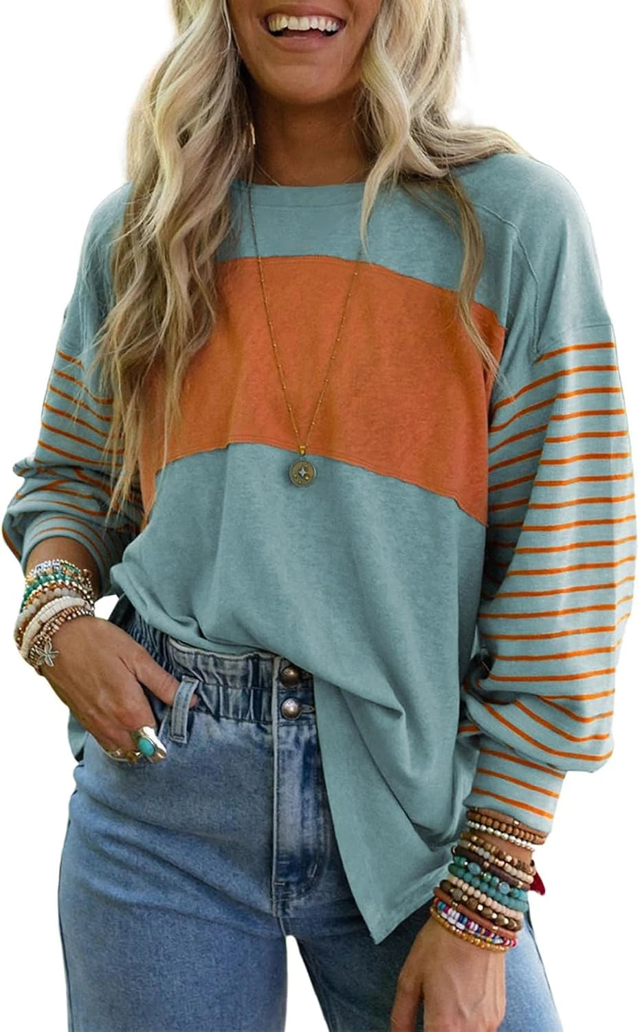 Dokotoo Oversized Color Block Top
