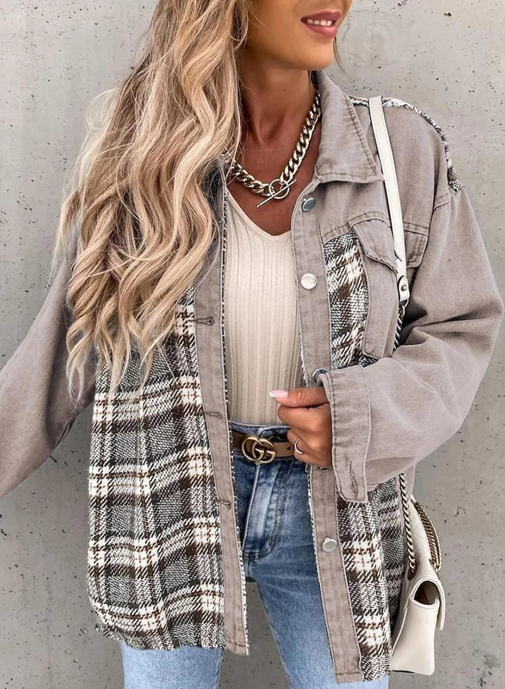 Oversized Plaid Denim Jacket