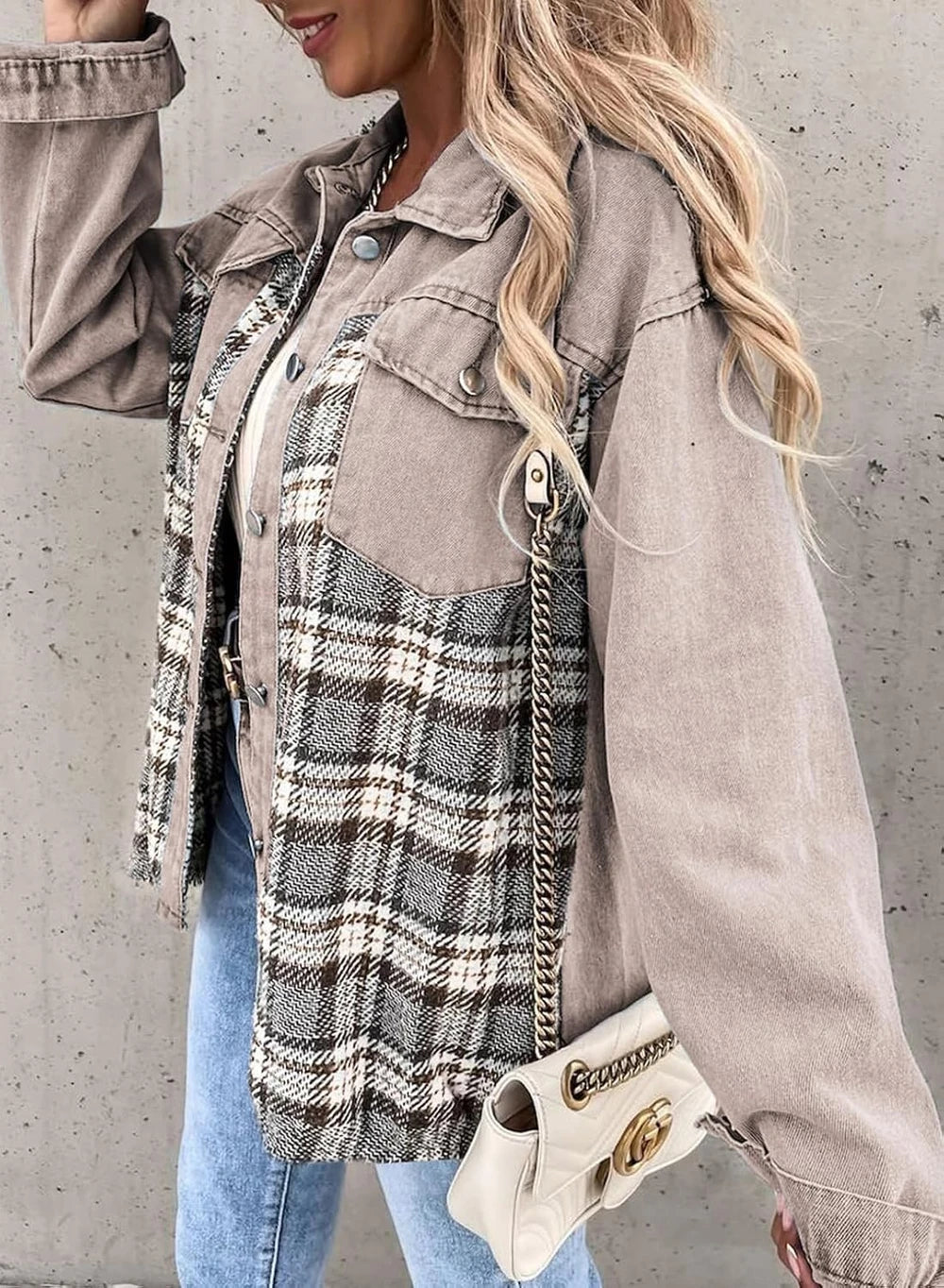 Oversized Plaid Denim Jacket