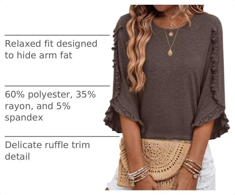 Ruffle Sleeve Crewneck Blouse