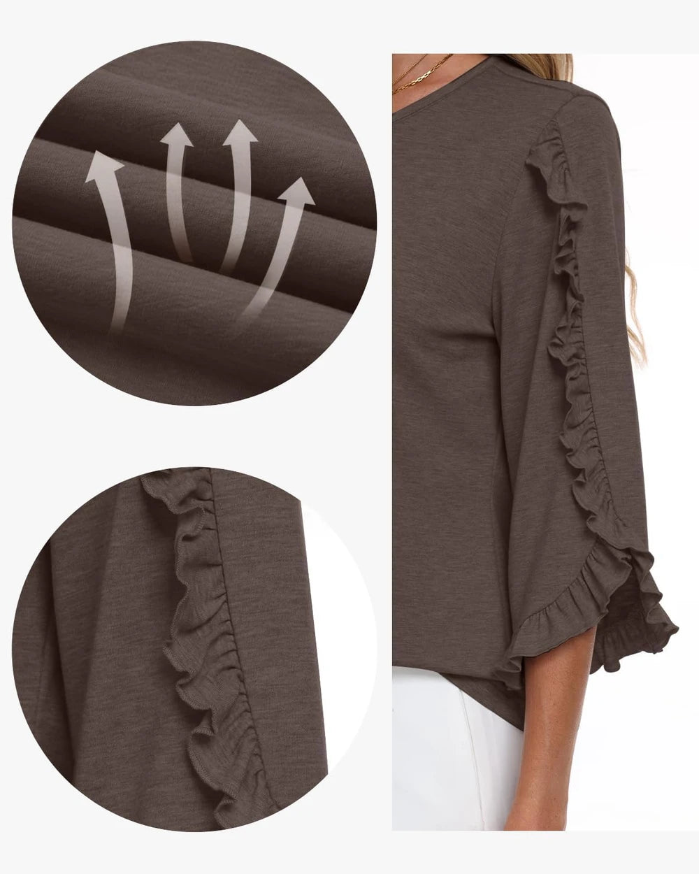 Ruffle Sleeve Crewneck Blouse