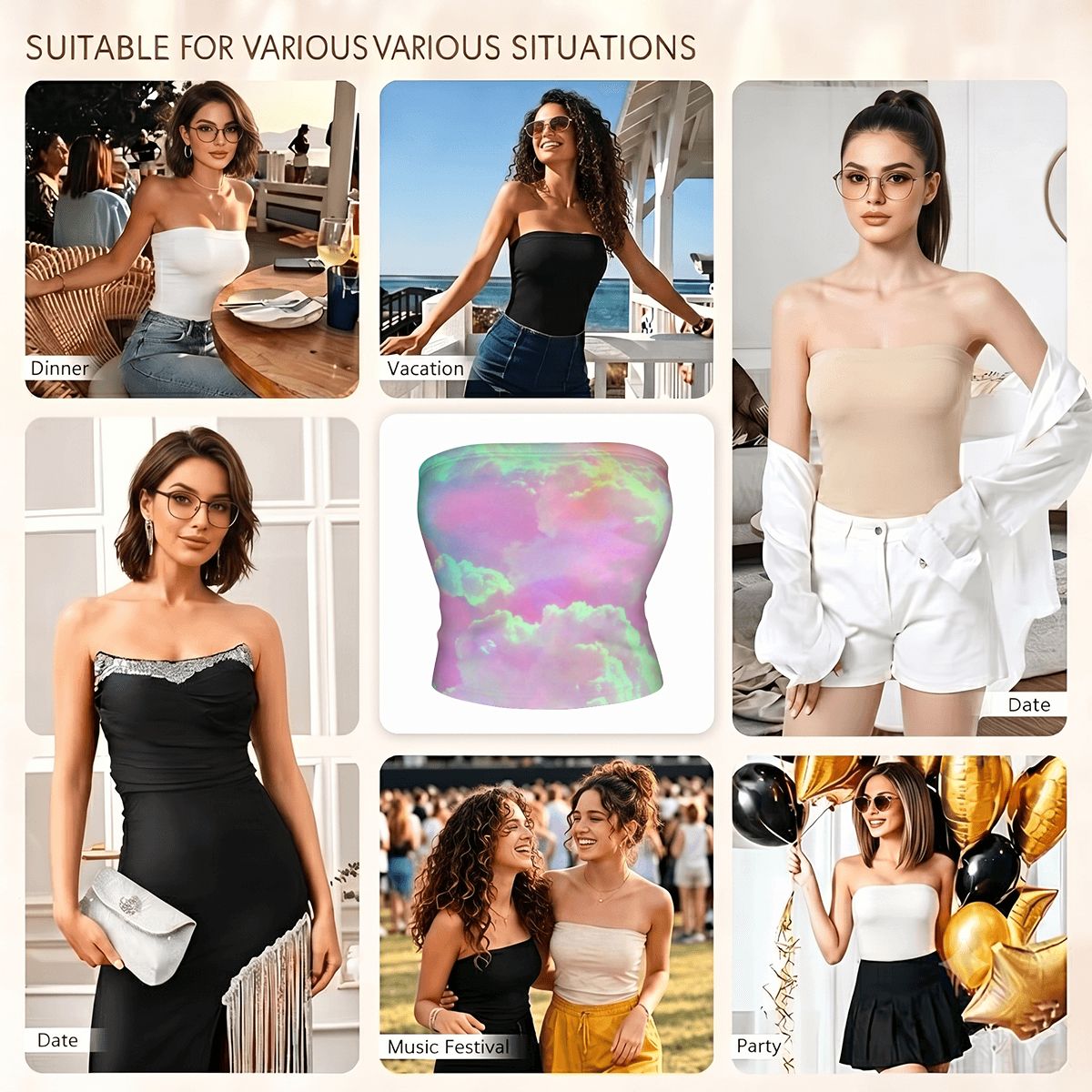 Tube Tops for Women Head in the Clouds